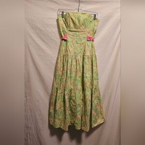 Vintage Lilly Pulitzer White Label Strapless Dress,Size 0,Taryn Dress,Green Pink